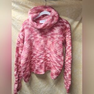 Liz Claiborne Women’s Cowl Neck Sweater L | Pink Wool Blend Cropped Knit